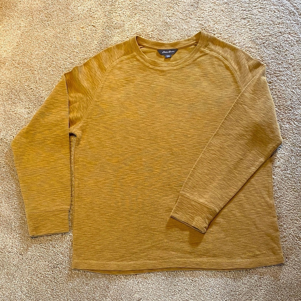 Eddie Bauer Cozycore Crew Neck L/S Cotton Knit  Sweater Autumnal Gold Size XL